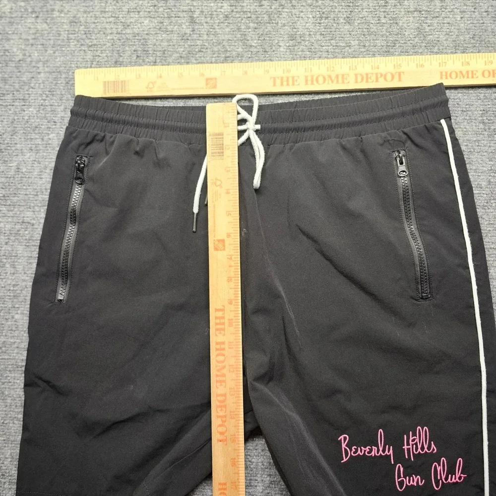 Beverly Hills Gun Club Mens Shorts Large Black Pink Logo Zipper Pockets Athletic